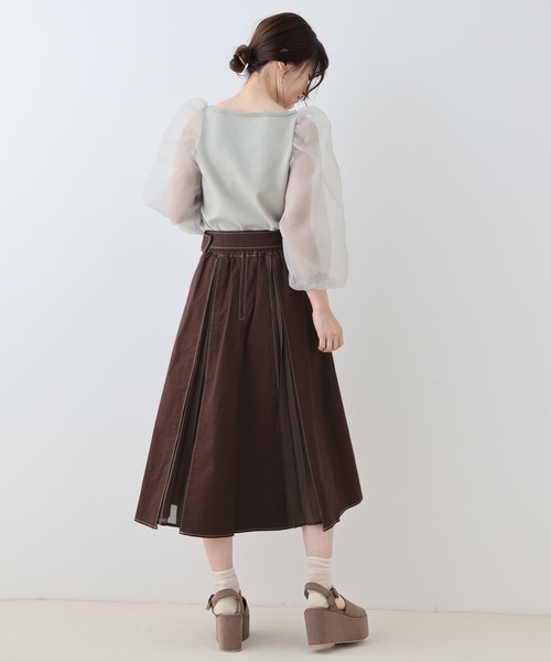 one after another NICE CLAUP（ワンアフターアナザーナイスクラップ）の「袖オーガンジーニット（ニット/セーター・レディース・ホワイト/ベージュ/ブラウン/ミント・FREE）」の6枚目の写真