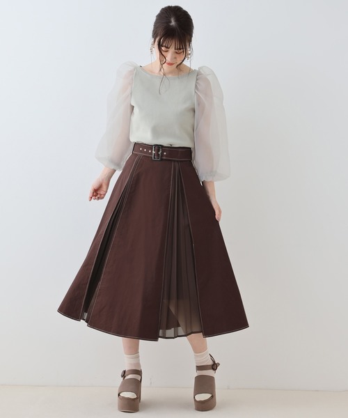 one after another NICE CLAUP（ワンアフターアナザーナイスクラップ）の「袖オーガンジーニット（ニット/セーター・レディース・ホワイト/ベージュ/ブラウン/ミント・FREE）」の5枚目の写真