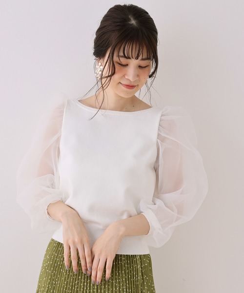 one after another NICE CLAUP（ワンアフターアナザーナイスクラップ）の「袖オーガンジーニット（ニット/セーター・レディース・ホワイト/ベージュ/ブラウン/ミント・FREE）」の15枚目の写真