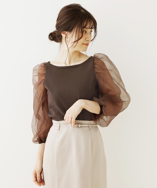 one after another NICE CLAUP（ワンアフターアナザーナイスクラップ）の「袖オーガンジーニット（ニット/セーター・レディース・ホワイト/ベージュ/ブラウン/ミント・FREE）」の19枚目の写真