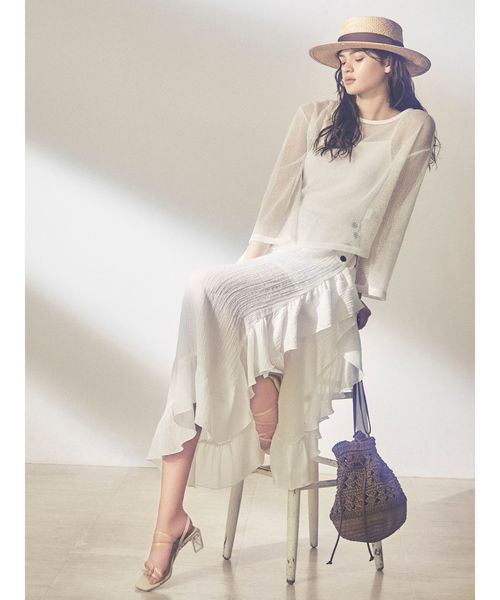 dazzlin（ダズリン）の「ティニーワッフルカットトップス（Tシャツ/カットソー・レディース・オフホワイト/ブルー/ベージュ・FREE）」の4枚目の写真