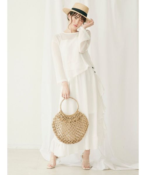 dazzlin（ダズリン）の「ティニーワッフルカットトップス（Tシャツ/カットソー・レディース・オフホワイト/ブルー/ベージュ・FREE）」の8枚目の写真