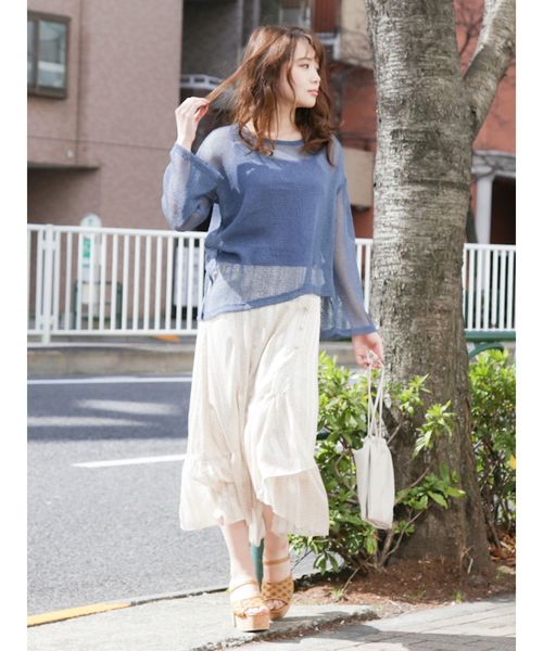 dazzlin（ダズリン）の「ティニーワッフルカットトップス（Tシャツ/カットソー・レディース・オフホワイト/ブルー/ベージュ・FREE）」の18枚目の写真