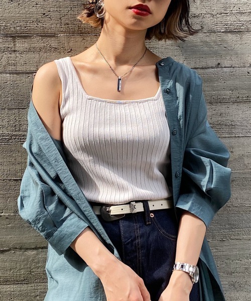 PAGEBOY（ページボーイ）の「ニットスクエアタンク（タンクトップ・レディース・ブラック/オフホワイト/グレイッシュベージュ/イエロー系その他/ブルー・FREE）」の6枚目の写真