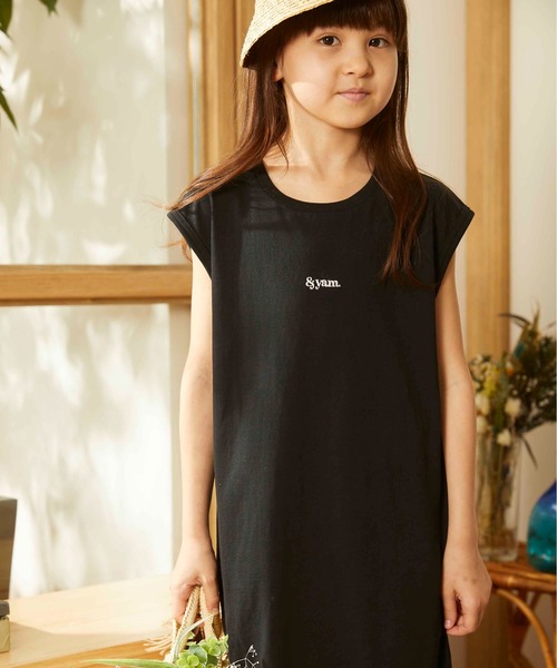 ＆yam（アンドヤム）の「ワンポイントロゴフレンチスリーブワンピース（ワンピース・キッズ・ブラック/ホワイト/ベージュ・120/140/150/110/90/130/100）」の7枚目の写真