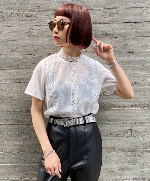 PAGEBOY（ページボーイ）の「ペイズリーレースSS（シャツ/ブラウス・レディース・オフホワイト/ブラック・FREE）」の4枚目の写真