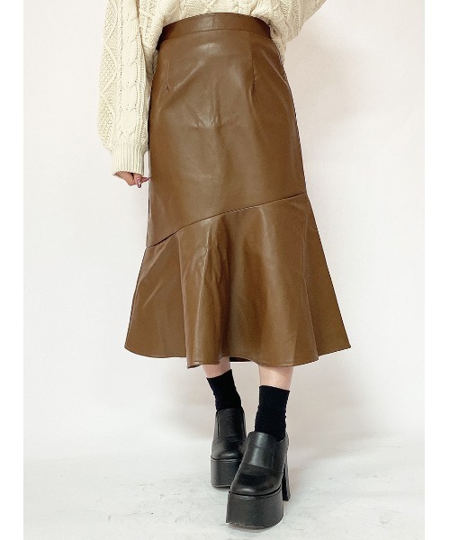 one way(ワンウェイ)の「切替レザーマーメイドSK(スカート・レディース・ベージュ/ブラック/ライトブラウン・FREE)」の7枚目の写真