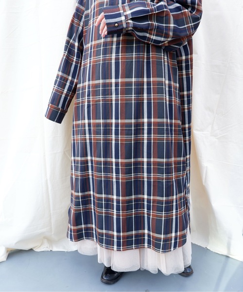 sakishimatokyo（サキシマトーキョー）の「【ZOZO限定】サキシマamp「チェックワンピース」（ワンピース・レディース・ネイビー/カーキ・FREE）」の3枚目の写真