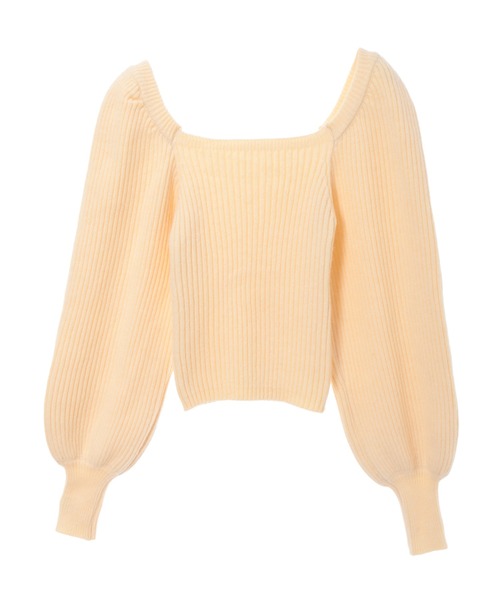 fifth calin(フィフスカラン)の「スクエアネックパフスリーブニット(ニット/セーター・レディース・スモークピンク/アイボリー/ブラック・MEDIUM)」の4枚目の写真