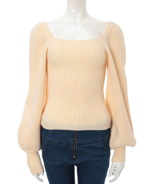 fifth calin(フィフスカラン)の「スクエアネックパフスリーブニット(ニット/セーター・レディース・スモークピンク/アイボリー/ブラック・MEDIUM)」の8枚目の写真