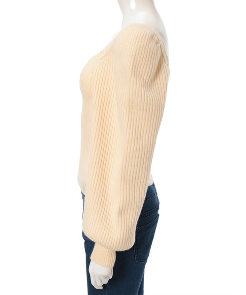 fifth calin(フィフスカラン)の「スクエアネックパフスリーブニット(ニット/セーター・レディース・スモークピンク/アイボリー/ブラック・MEDIUM)」の6枚目の写真