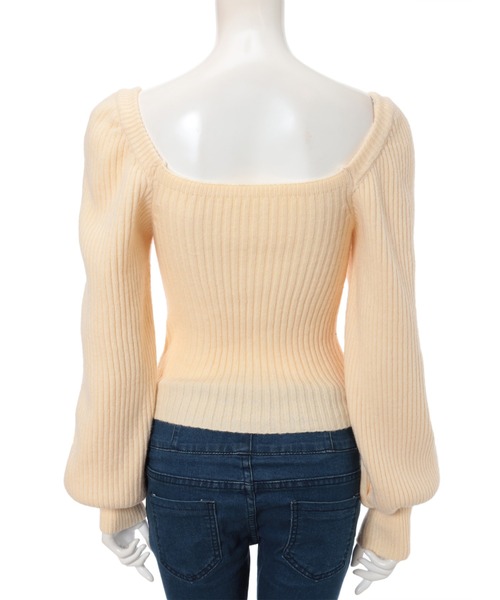 fifth calin(フィフスカラン)の「スクエアネックパフスリーブニット(ニット/セーター・レディース・スモークピンク/アイボリー/ブラック・MEDIUM)」の14枚目の写真