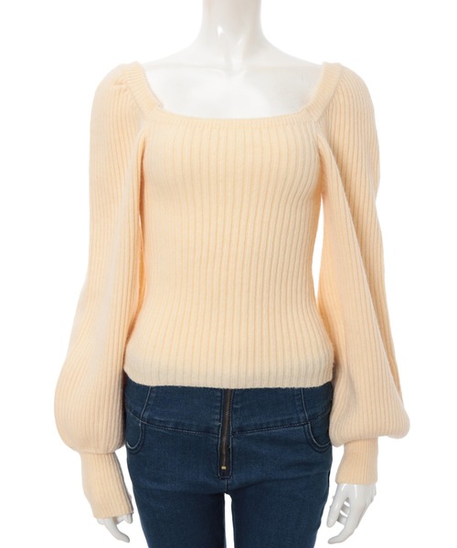 fifth calin(フィフスカラン)の「スクエアネックパフスリーブニット(ニット/セーター・レディース・スモークピンク/アイボリー/ブラック・MEDIUM)」の9枚目の写真