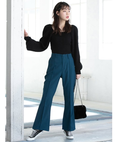 fifth calin(フィフスカラン)の「スクエアネックパフスリーブニット(ニット/セーター・レディース・スモークピンク/アイボリー/ブラック・MEDIUM)」の7枚目の写真