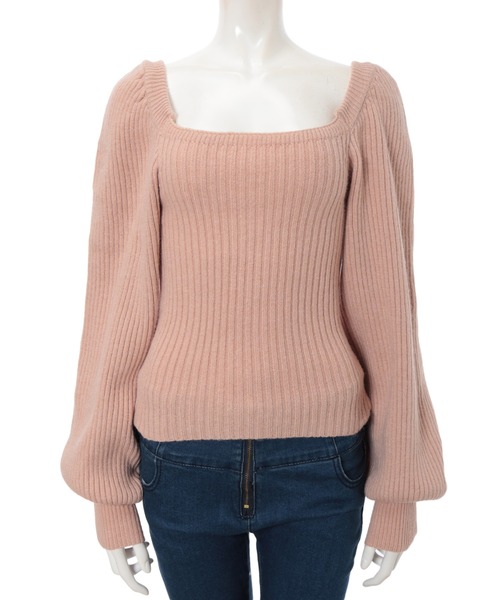 fifth calin(フィフスカラン)の「スクエアネックパフスリーブニット(ニット/セーター・レディース・スモークピンク/アイボリー/ブラック・MEDIUM)」の5枚目の写真