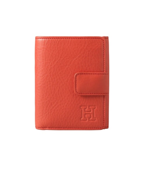 美品 HIROFU 二つ折り 折り財布 オレンジ レザー ロゴ HIROFU オレンジ レザー 二つ折り財布