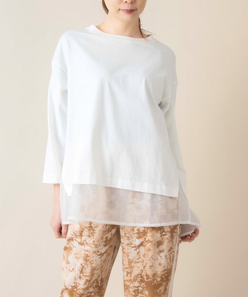 La SRIC（ラスリック）の「La SRIC / オーガンジードッキングカットソー（Tシャツ/カットソー・レディース・ブラック/ベージュ/オフホワイト・38）」の2枚目の写真