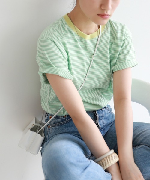 SLOBE citron.(スローブシトロン)の「SLOBE citron. カラーボーダーリンガーTEE【手洗い可能】◆(Tシャツ/カットソー・レディース・ブラウン/グリーン系その他・FREE)」の1枚目の写真