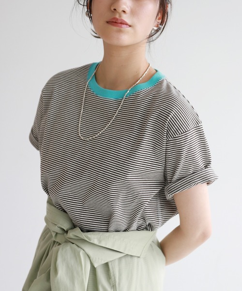 SLOBE citron.(スローブシトロン)の「SLOBE citron. カラーボーダーリンガーTEE【手洗い可能】◆(Tシャツ/カットソー・レディース・ブラウン/グリーン系その他・FREE)」の2枚目の写真