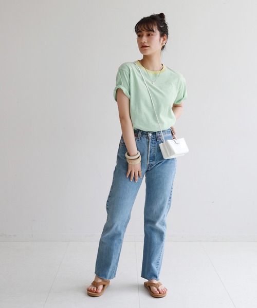 SLOBE citron.(スローブシトロン)の「SLOBE citron. カラーボーダーリンガーTEE【手洗い可能】◆(Tシャツ/カットソー・レディース・ブラウン/グリーン系その他・FREE)」の3枚目の写真