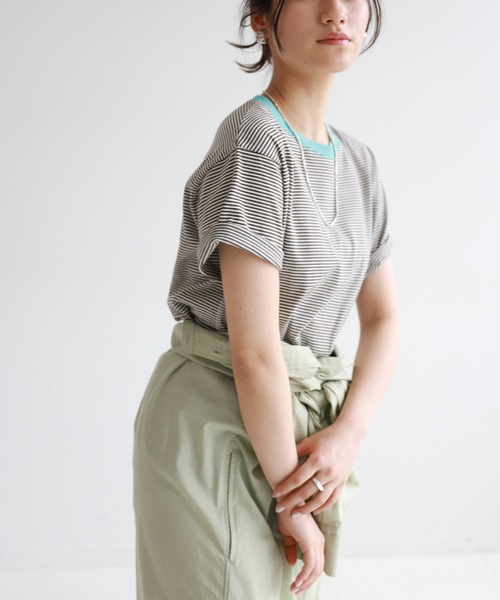 SLOBE citron.(スローブシトロン)の「SLOBE citron. カラーボーダーリンガーTEE【手洗い可能】◆(Tシャツ/カットソー・レディース・ブラウン/グリーン系その他・FREE)」の7枚目の写真