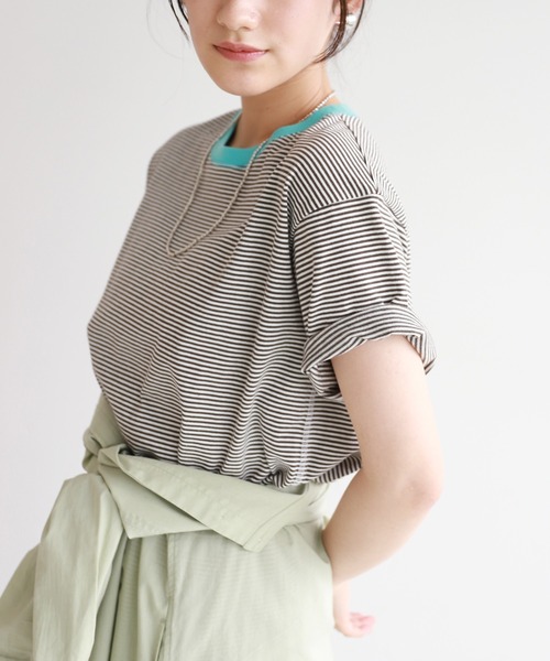 SLOBE citron.(スローブシトロン)の「SLOBE citron. カラーボーダーリンガーTEE【手洗い可能】◆(Tシャツ/カットソー・レディース・ブラウン/グリーン系その他・FREE)」の5枚目の写真