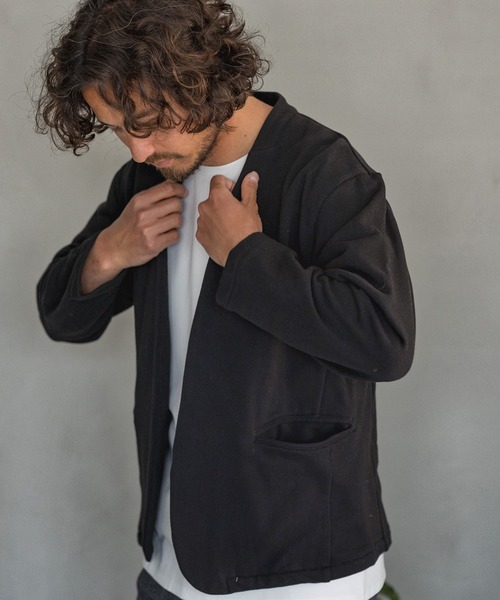 Magine(マージン)の「mj7935-URAKE MINIMAL EASY JACKET ジャケット(ノーカラージャケット・メンズ・チャコール/ベージュ/ブラック・48/44/46)」の1枚目の写真