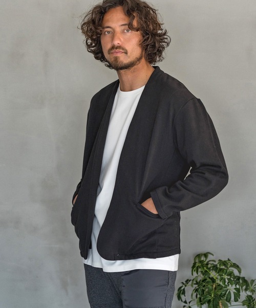 Magine(マージン)の「mj7935-URAKE MINIMAL EASY JACKET ジャケット(ノーカラージャケット・メンズ・チャコール/ベージュ/ブラック・48/44/46)」の7枚目の写真