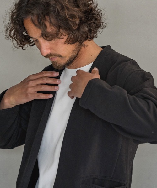 Magine(マージン)の「mj7935-URAKE MINIMAL EASY JACKET ジャケット(ノーカラージャケット・メンズ・チャコール/ベージュ/ブラック・48/44/46)」の8枚目の写真