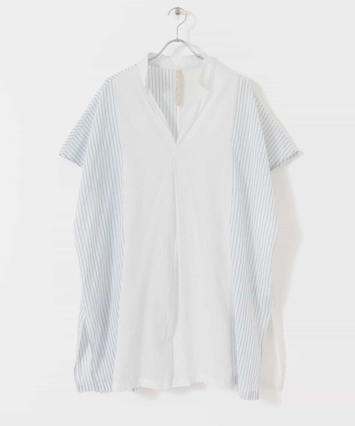 siiwa(シーワ)の「siiwa カディ先染めストライプシャツプルオーバー(シャツ/ブラウス・レディース・ブルー/イエロー・ONE)」の2枚目の写真