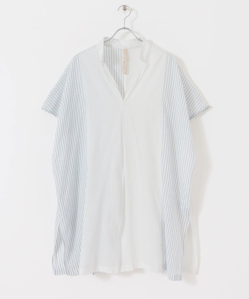 siiwa(シーワ)の「siiwa カディ先染めストライプシャツプルオーバー(シャツ/ブラウス・レディース・ブルー/イエロー・ONE)」の7枚目の写真