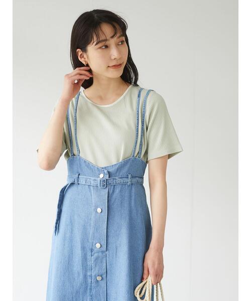 Green　Parks（グリーンパークス）の「パイピングリブ5分袖カットソー＊（Tシャツ/カットソー・レディース・オフホワイト/ミント/チャコールグレー・FREE）」の22枚目の写真
