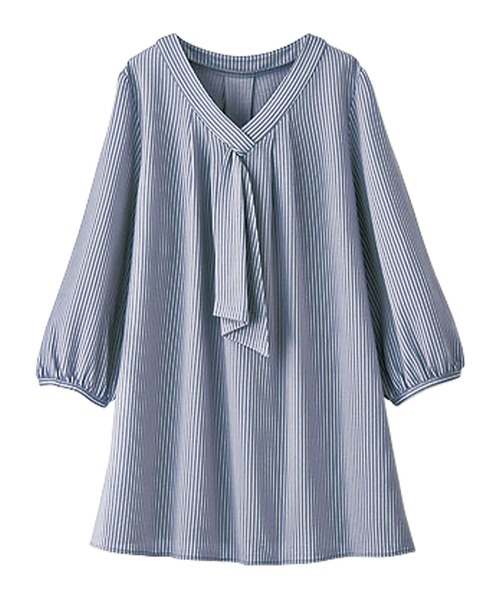 BELLUNA PLUS（ベルーナ）の「ストレッチ素材ボウタイデザインブラウス（シャツ/ブラウス・レディース・ベージュ/ブルー/ネイビー・X-LARGE/LARGE/MEDIUM）」の6枚目の写真