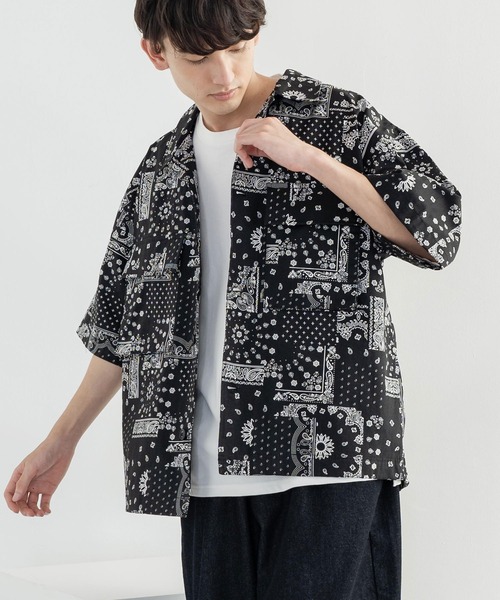 Rocky Monroe(ロッキーモンロー)の「オーバーサイズ ミリタリー ワーク 半袖CPOシャツ / シェフシャツ(シャツ/ブラウス・メンズ・ストライプ/インディゴブルー/ワンウォッシュ/ブラック系/ホワイト系/ブラック系1/グレー系/レオパード・M/L/XL)」の4枚目の写真