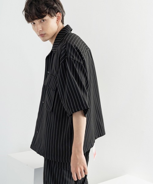 Rocky Monroe(ロッキーモンロー)の「オーバーサイズ ミリタリー ワーク 半袖CPOシャツ / シェフシャツ(シャツ/ブラウス・メンズ・ストライプ/インディゴブルー/ワンウォッシュ/ブラック系/ホワイト系/ブラック系1/グレー系/レオパード・M/L/XL)」の13枚目の写真