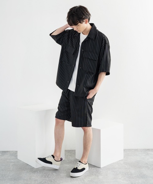 Rocky Monroe(ロッキーモンロー)の「オーバーサイズ ミリタリー ワーク 半袖CPOシャツ / シェフシャツ(シャツ/ブラウス・メンズ・ストライプ/インディゴブルー/ワンウォッシュ/ブラック系/ホワイト系/ブラック系1/グレー系/レオパード・M/L/XL)」の14枚目の写真