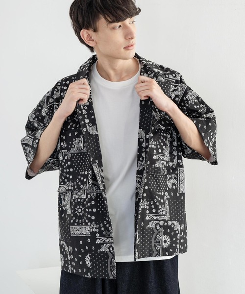 Rocky Monroe(ロッキーモンロー)の「オーバーサイズ ミリタリー ワーク 半袖CPOシャツ / シェフシャツ(シャツ/ブラウス・メンズ・ストライプ/インディゴブルー/ワンウォッシュ/ブラック系/ホワイト系/ブラック系1/グレー系/レオパード・M/L/XL)」の16枚目の写真