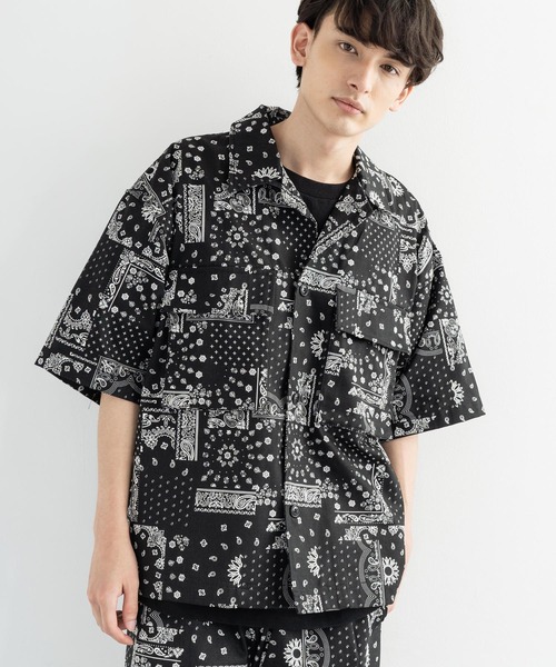 Rocky Monroe(ロッキーモンロー)の「オーバーサイズ ミリタリー ワーク 半袖CPOシャツ / シェフシャツ(シャツ/ブラウス・メンズ・ストライプ/インディゴブルー/ワンウォッシュ/ブラック系/ホワイト系/ブラック系1/グレー系/レオパード・M/L/XL)」の19枚目の写真