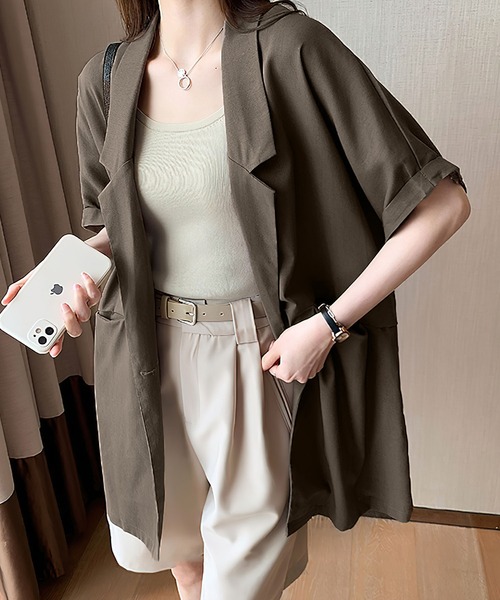 me+em select（ミームセレクト）の「コクーンオーバーゆるジャケット（テーラードジャケット・レディース・ベージュ/ホワイト/グリーン/ブラウン/キャメル/ブラック・FREE）」の4枚目の写真