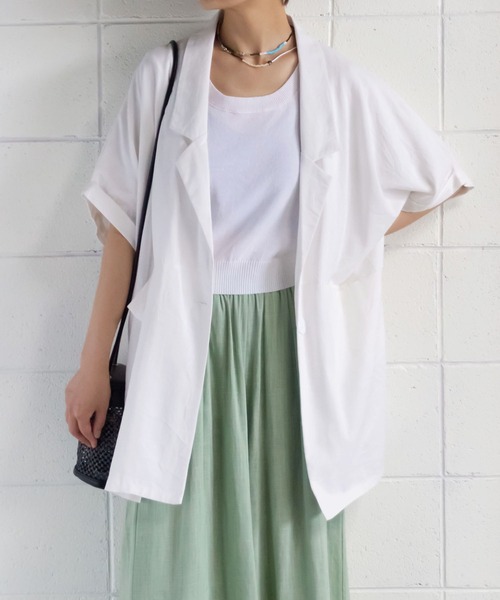 me+em select（ミームセレクト）の「コクーンオーバーゆるジャケット（テーラードジャケット・レディース・ベージュ/ホワイト/グリーン/ブラウン/キャメル/ブラック・FREE）」の2枚目の写真