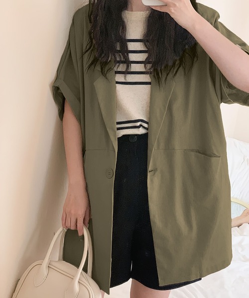 me+em select（ミームセレクト）の「コクーンオーバーゆるジャケット（テーラードジャケット・レディース・ベージュ/ホワイト/グリーン/ブラウン/キャメル/ブラック・FREE）」の6枚目の写真