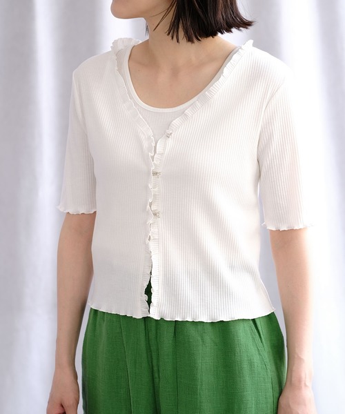 ＡＮＤＪ（アンドジェイ）の「フリルカーディガン&タンクトップ2枚セット（カーディガン/ボレロ・レディース・オフホワイト/カーキ/モカ/ブラック・M）」の6枚目の写真