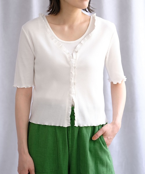 ＡＮＤＪ（アンドジェイ）の「フリルカーディガン&タンクトップ2枚セット（カーディガン/ボレロ・レディース・オフホワイト/カーキ/モカ/ブラック・M）」の9枚目の写真