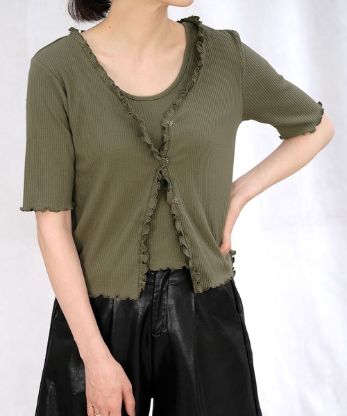 ＡＮＤＪ（アンドジェイ）の「フリルカーディガン&タンクトップ2枚セット（カーディガン/ボレロ・レディース・オフホワイト/カーキ/モカ/ブラック・M）」の12枚目の写真