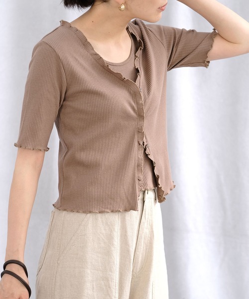 ＡＮＤＪ（アンドジェイ）の「フリルカーディガン&タンクトップ2枚セット（カーディガン/ボレロ・レディース・オフホワイト/カーキ/モカ/ブラック・M）」の19枚目の写真