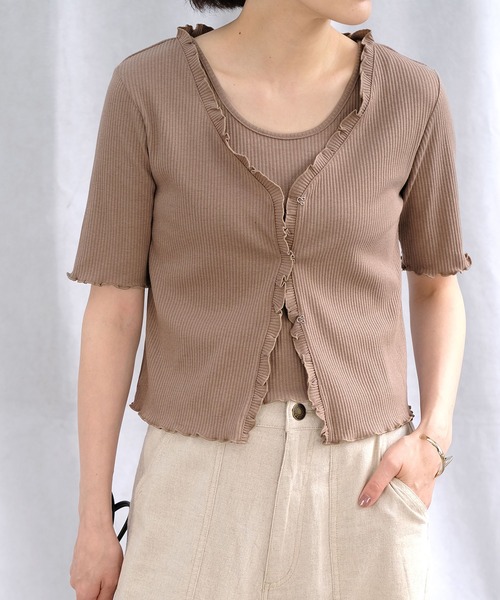 ＡＮＤＪ（アンドジェイ）の「フリルカーディガン&タンクトップ2枚セット（カーディガン/ボレロ・レディース・オフホワイト/カーキ/モカ/ブラック・M）」の20枚目の写真