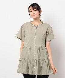 Samansa Mos2 | ティアード衿フリル前開きチュニック(シャツ/ブラウス)