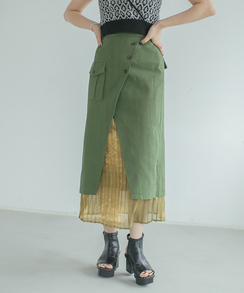 PAGEBOY（ページボーイ）の「プリーツレイヤードナロースカート（スカート・レディース・ブラック/カーキ・FREE）」の5枚目の写真