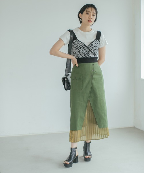 PAGEBOY（ページボーイ）の「プリーツレイヤードナロースカート（スカート・レディース・ブラック/カーキ・FREE）」の6枚目の写真