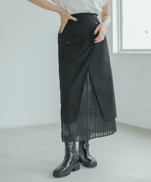 PAGEBOY（ページボーイ）の「プリーツレイヤードナロースカート（スカート・レディース・ブラック/カーキ・FREE）」の7枚目の写真